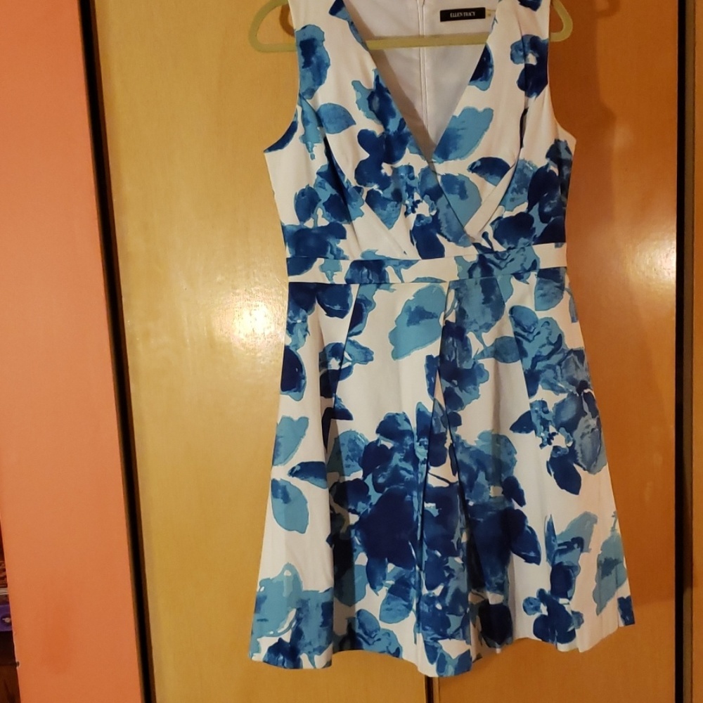 🔥Ellen Tracy Blue & White Floral Cotton Dress